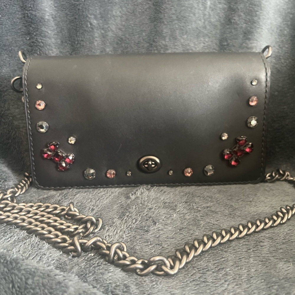 Coach 1941 Dinky Black Crossbody with Crystal Bow Embellishment